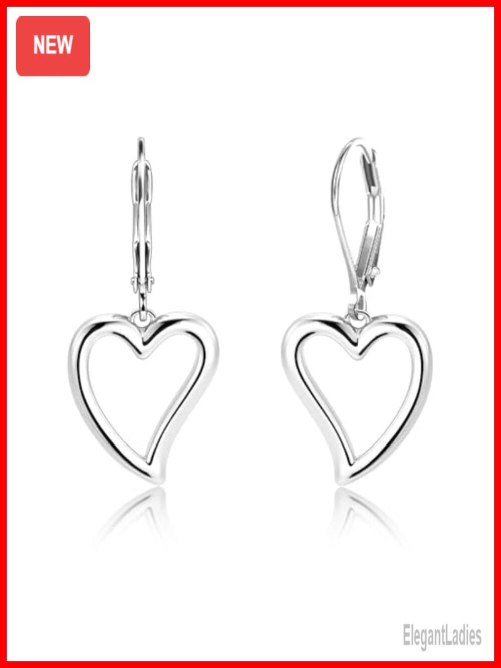 Silver Heart Dangle Earrings 14K Gold Plated Drop Leverback for Women
